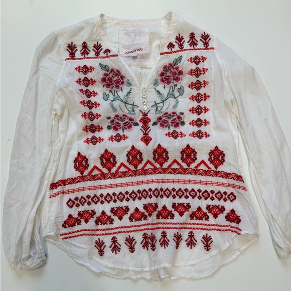 Johnny Was Tops - Johnny Was 3J Workshop Size Small Floral Women's Long-Sleeve Sheer Blouse Top